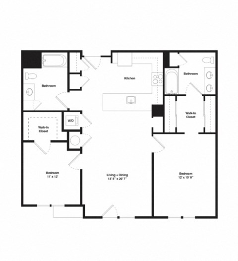 Floor plan for 2 beds, 2 baths, 1137 sqft